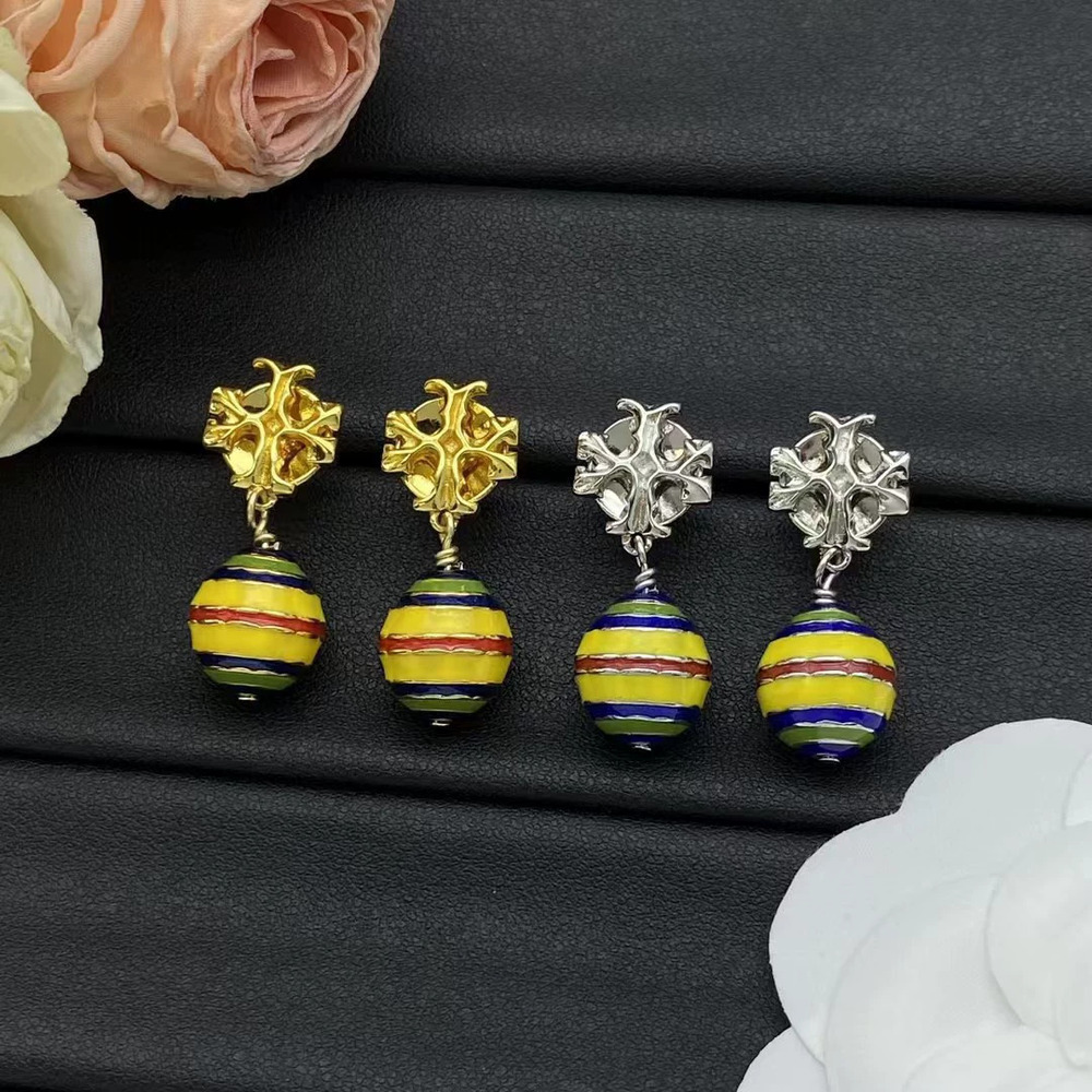 Tory Burch Colorful Glass Striped Ball Stud Earrings